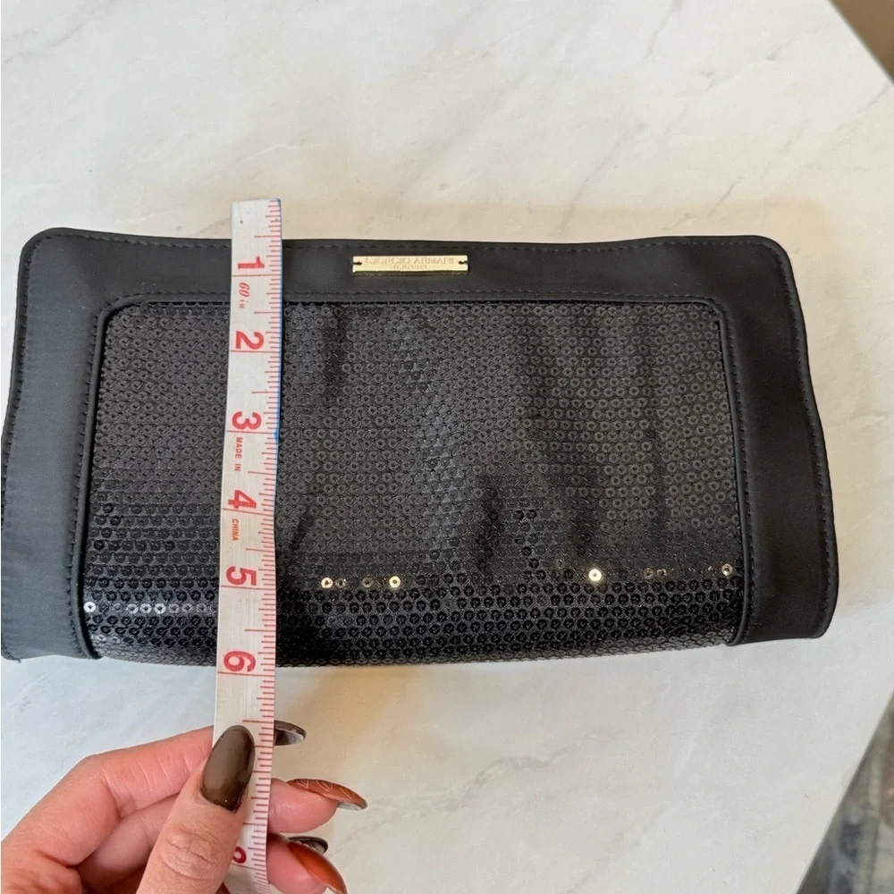 🔥NWOT Giorgio Armani Sequins Black Zipper Cosmetic Bag with Metal Charm🔥